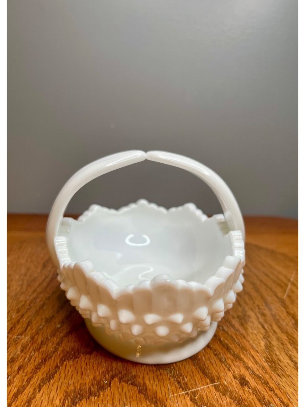 Fenton Hobnail Milk Glass Oval Crown Basket Split Ribbed Handle